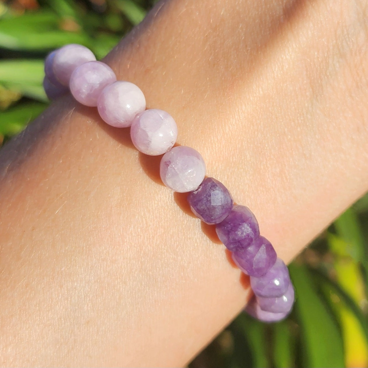 Kunzite & Faceted Amethyst Stretchy Bracelet