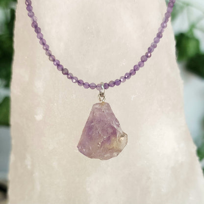 Ametrine Pendant on Amethyst 2mm beaded necklace