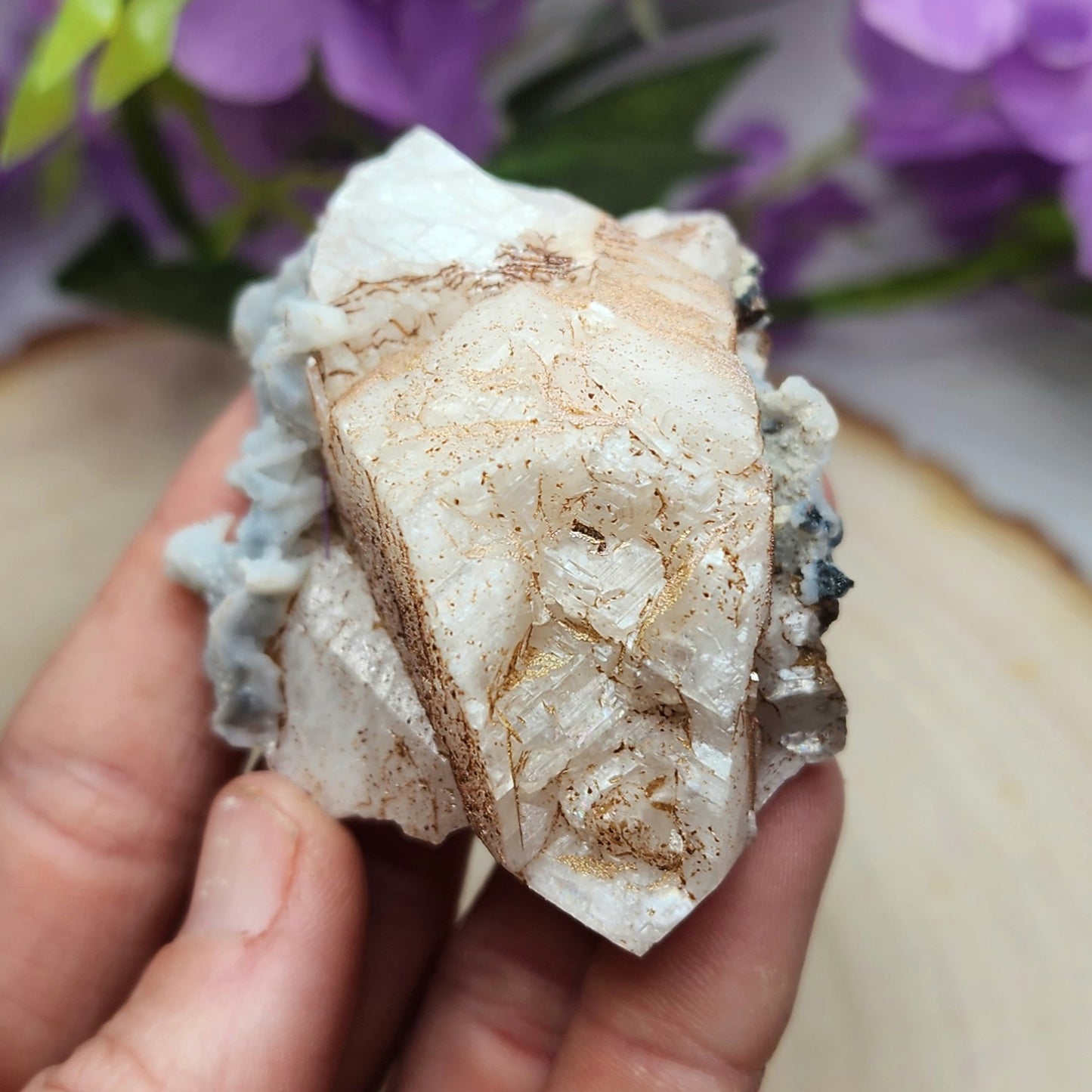 Pyrite Dusted Calcite Cluster w/ Blue Chalcedony