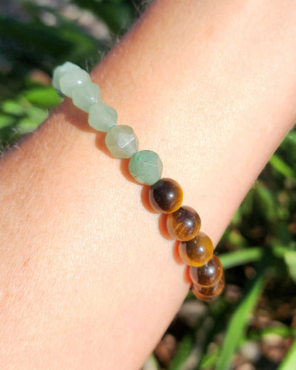 Tiger Eye & Green Aventurine Half Faceted Stretchy Bracelet