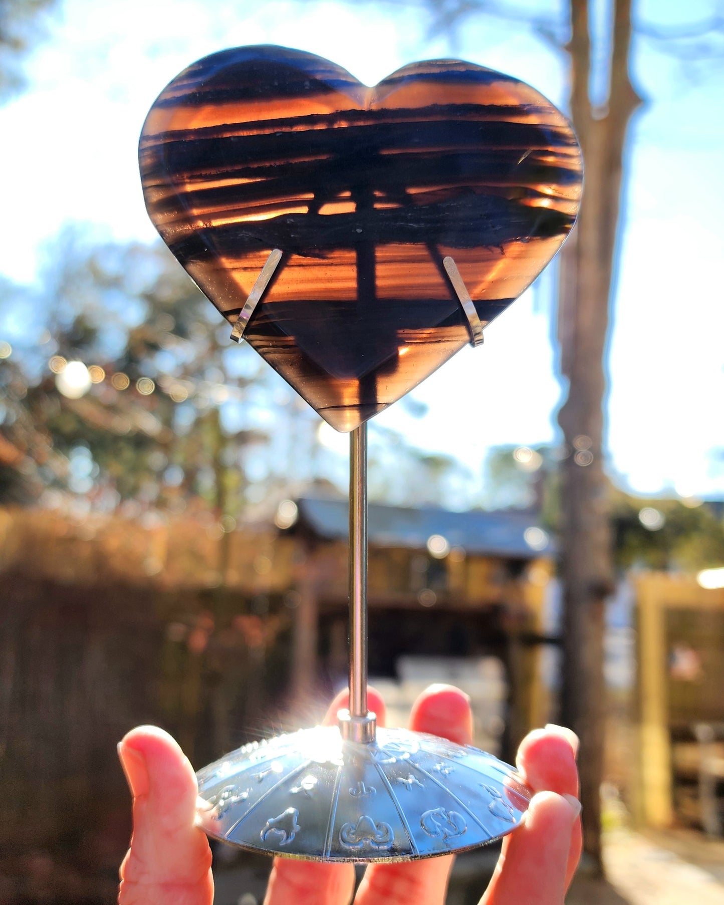 Midnight Lace Obsidian Heart on Stand