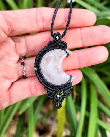 Clear Quartz Moon Macrame Necklace