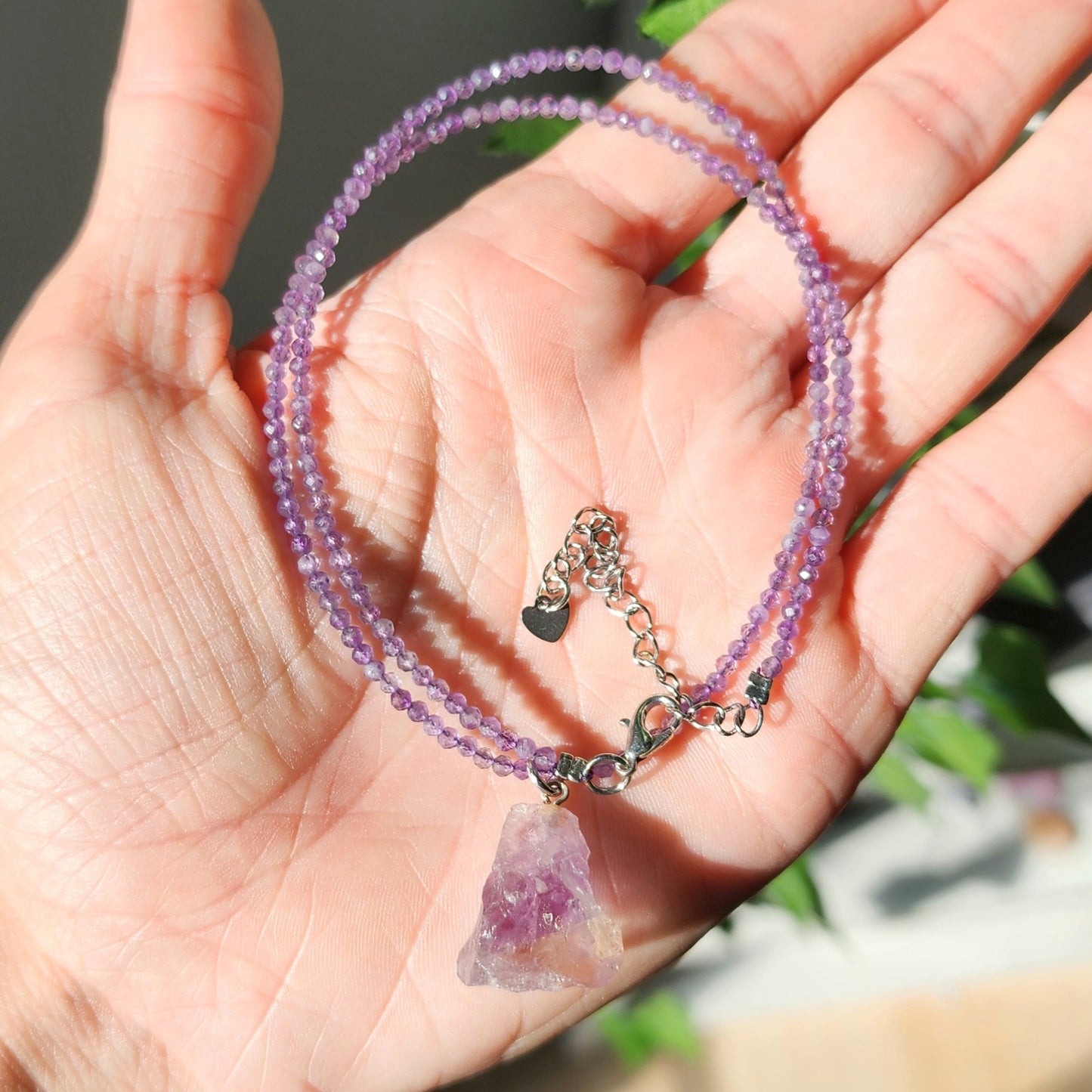 Ametrine Pendant on Amethyst 2mm beaded necklace