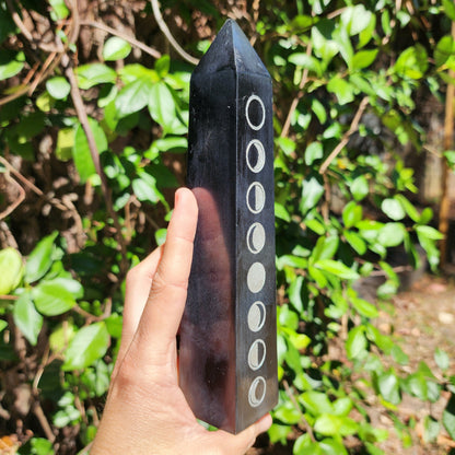 Large Moon Phase Black Soapstone Obelisk