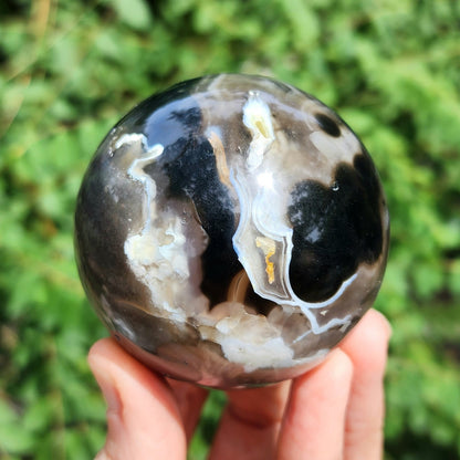 Black Flower Agate Sphere