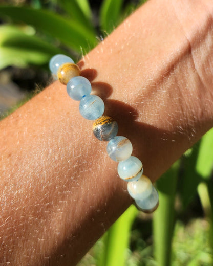 Aquatine Lemurian Calcite Stretchy Bracelet