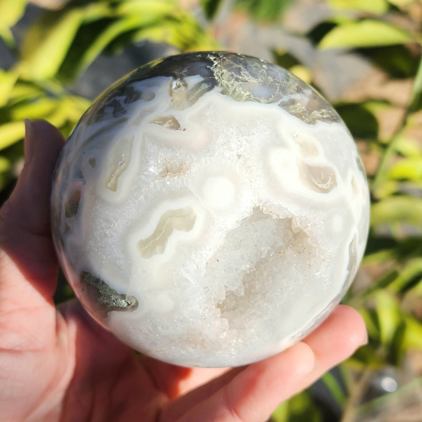 Huge Druzy Moss Agate Sphere