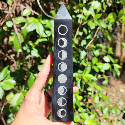 Large Moon Phase Black Soapstone Obelisk