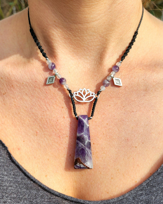 Dream Amethyst Lotus Macrame Necklace
