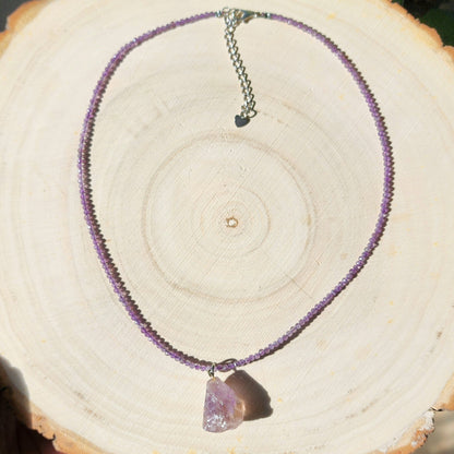 Ametrine Pendant on Amethyst 2mm beaded necklace