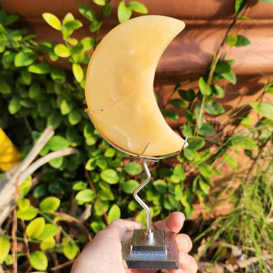 Orange Calcite Moon on Stand