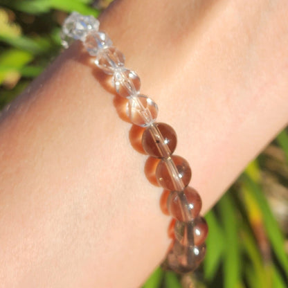 Smoky Quartz & Faceted Clear Quartz Stretchy Bracelet