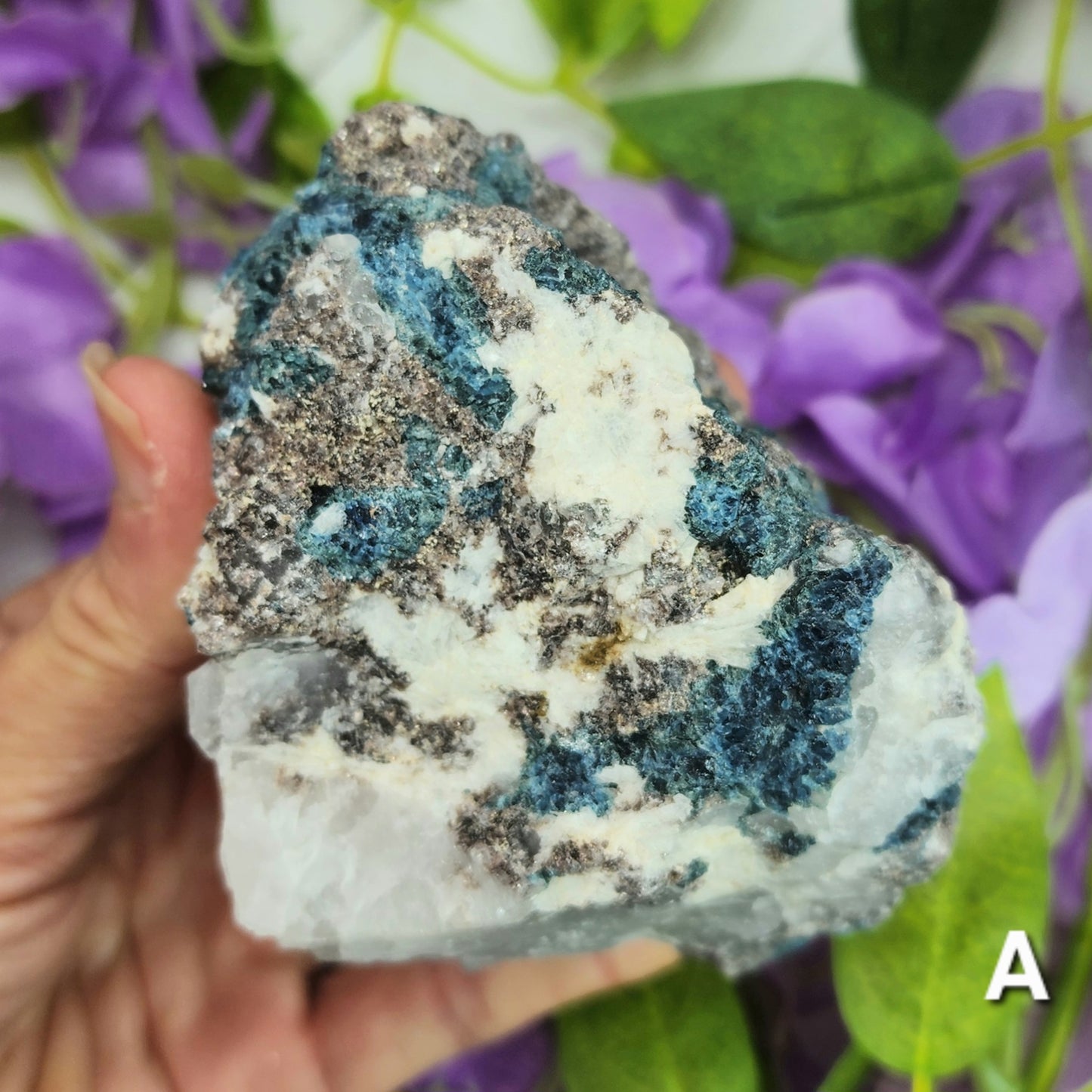 Rare Blue Tourmaline (Indicolite) and Lepidolite in Quartz Specimens