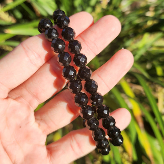 Faceted Black Obsidian Stretchy Bracelet