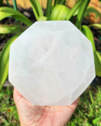 Satin Spar Selenite Octagon Cleansing Plate