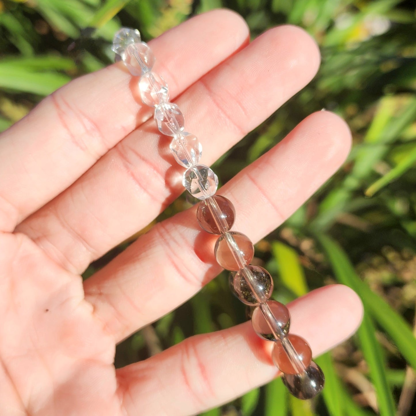 Smoky Quartz & Faceted Clear Quartz Stretchy Bracelet