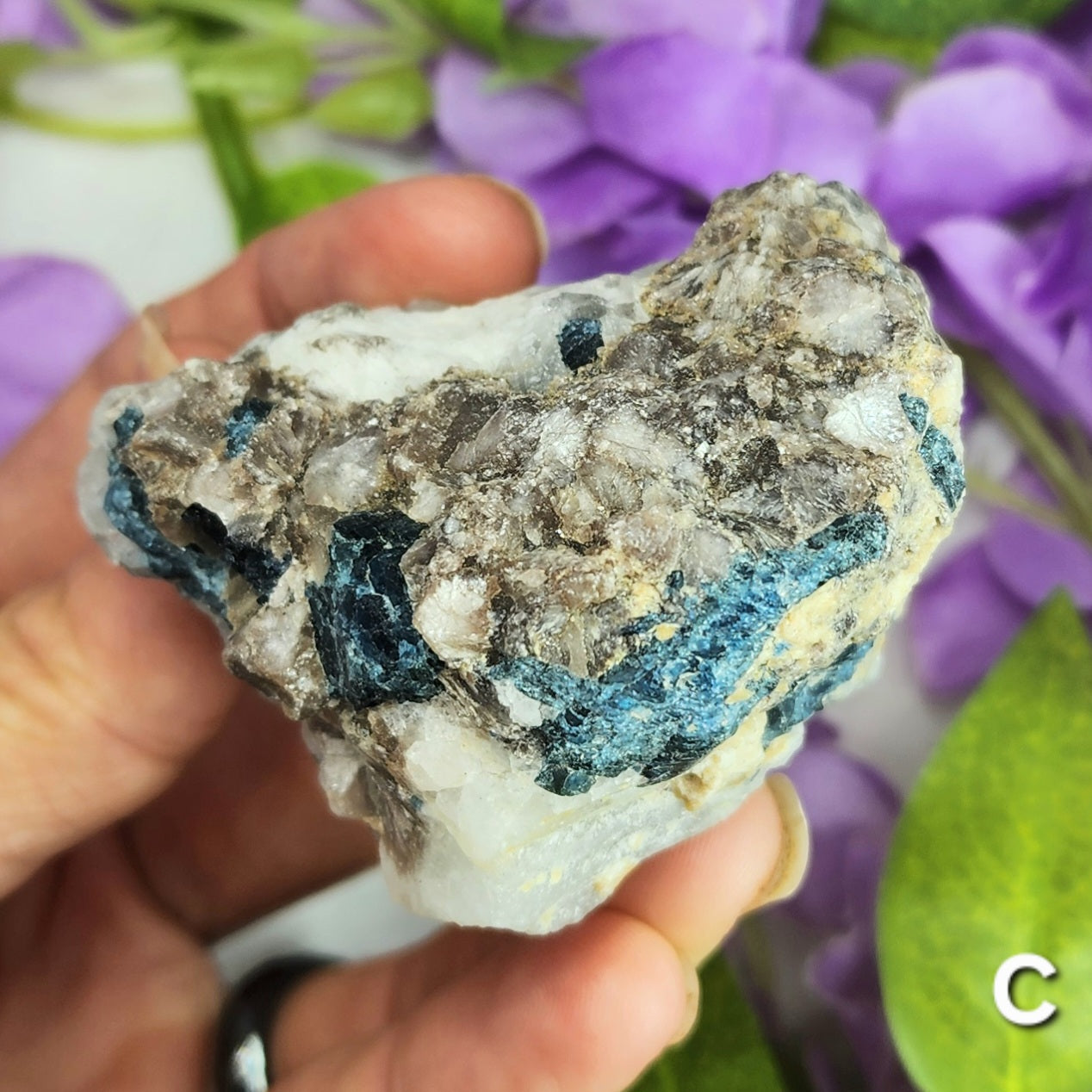 Rare Blue Tourmaline (Indicolite) and Lepidolite in Quartz Specimens