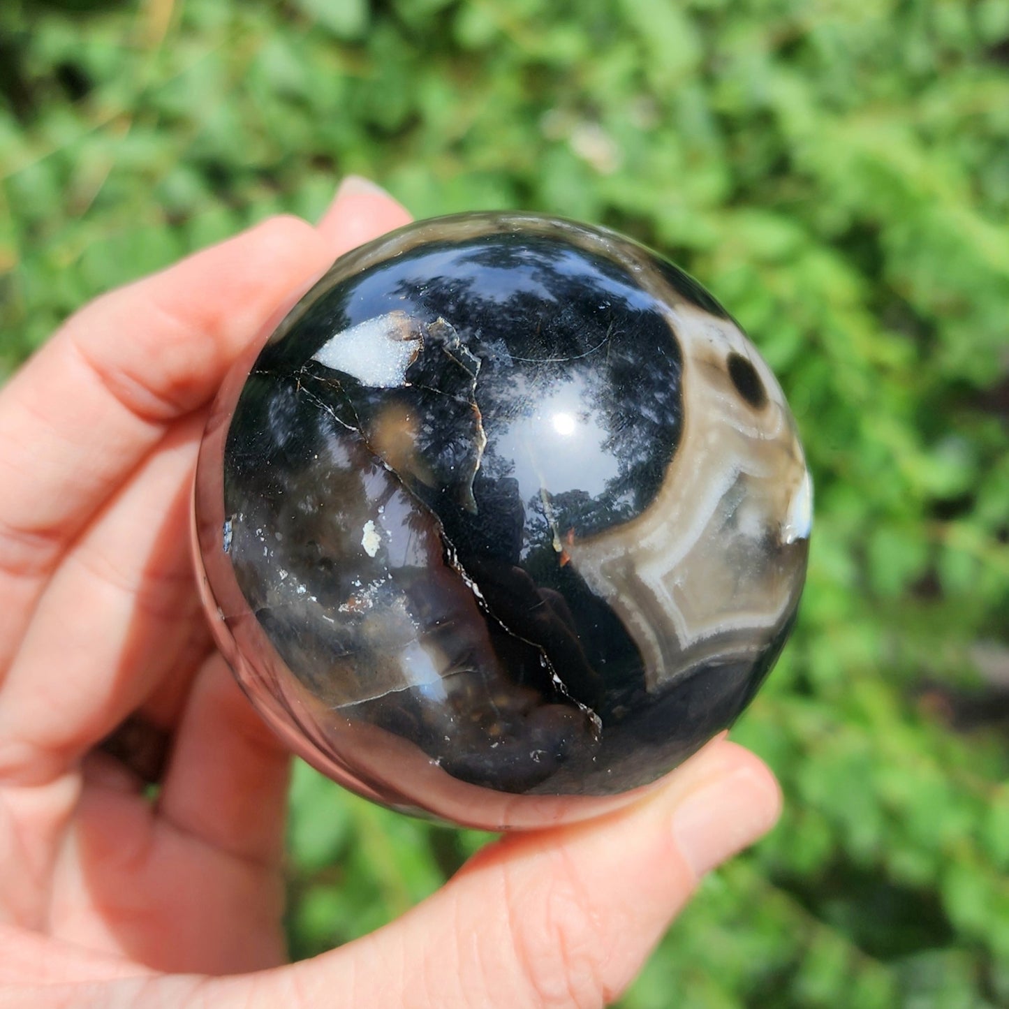 Black Flower Agate Sphere