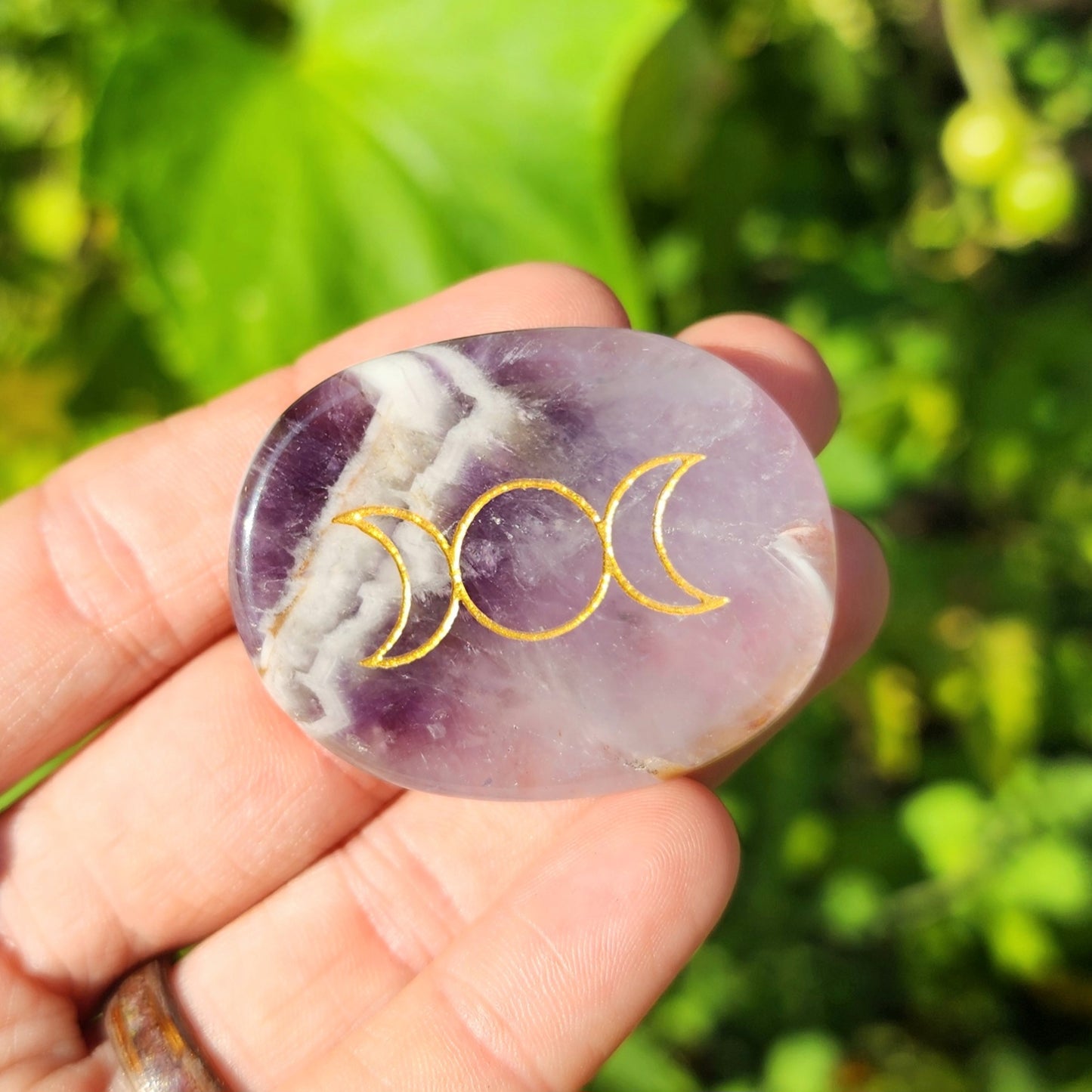 Triple Moon Goddess Flat Palm Stone