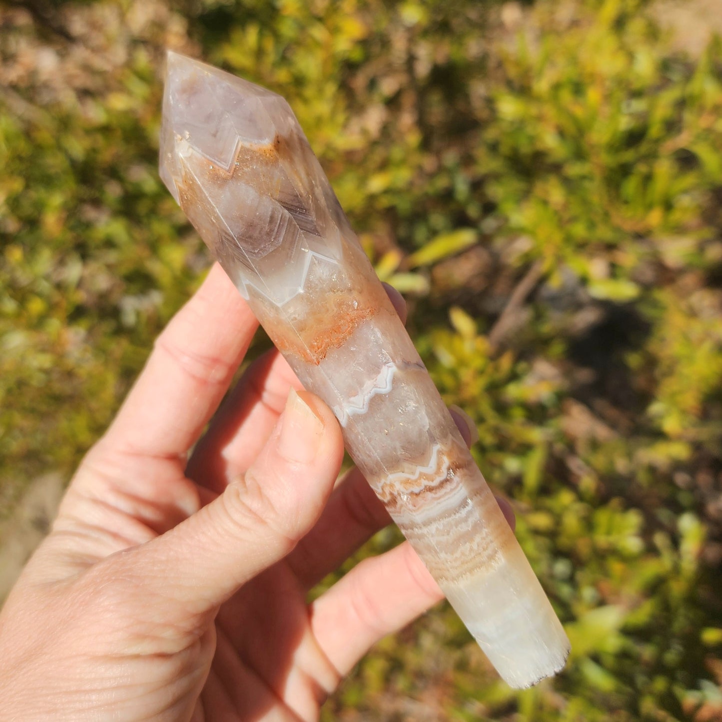 Amethyst x Crazy Lace Agate Wand on Stand