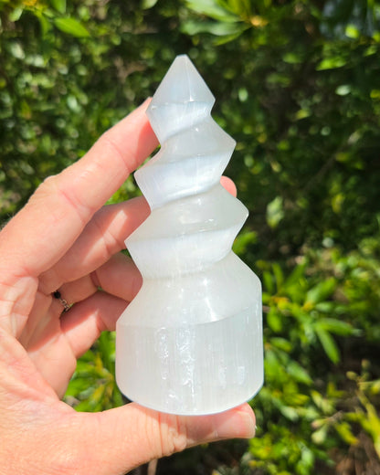 Satin Spar Selenite Spiral Tower