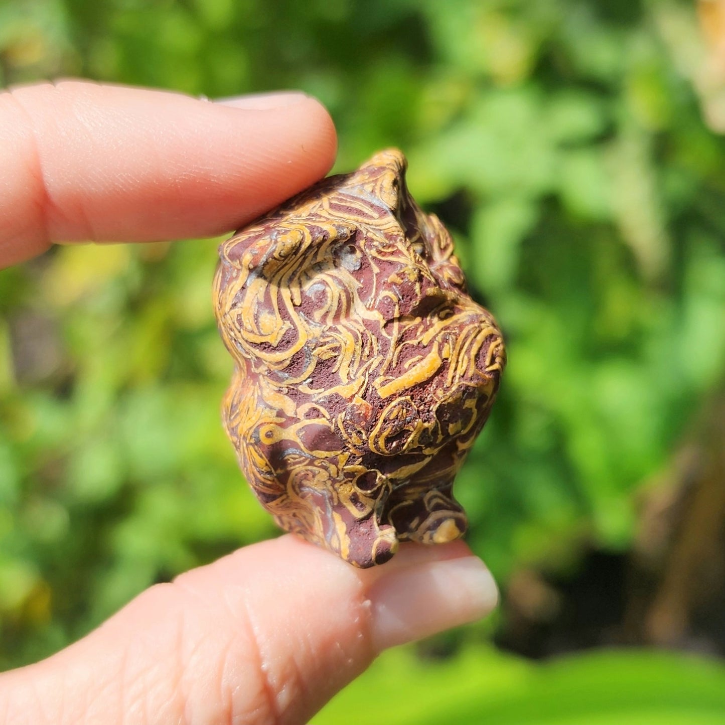 Owl Carving (Moss Agate, Sanskrit Jasper)