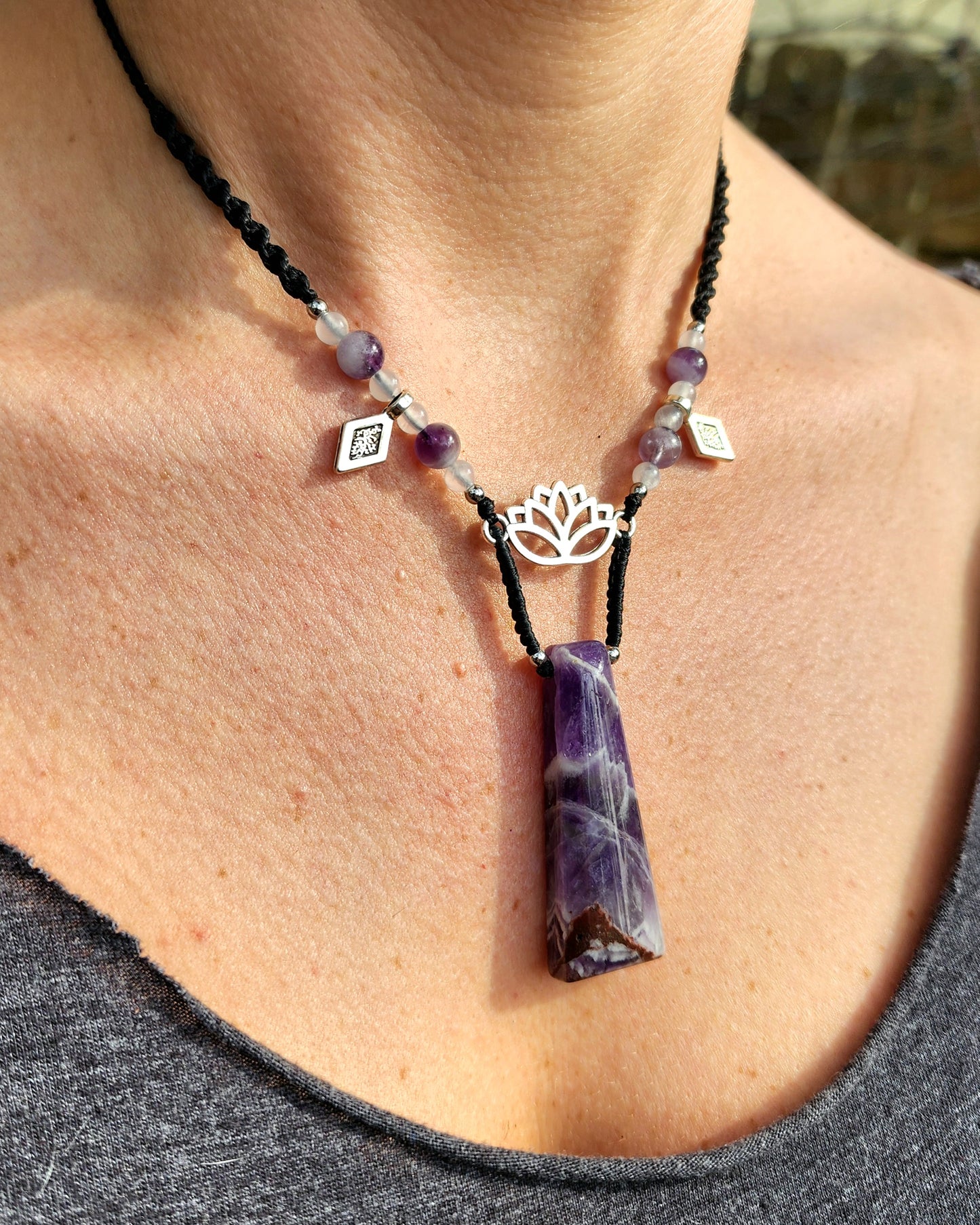Dream Amethyst Lotus Macrame Necklace