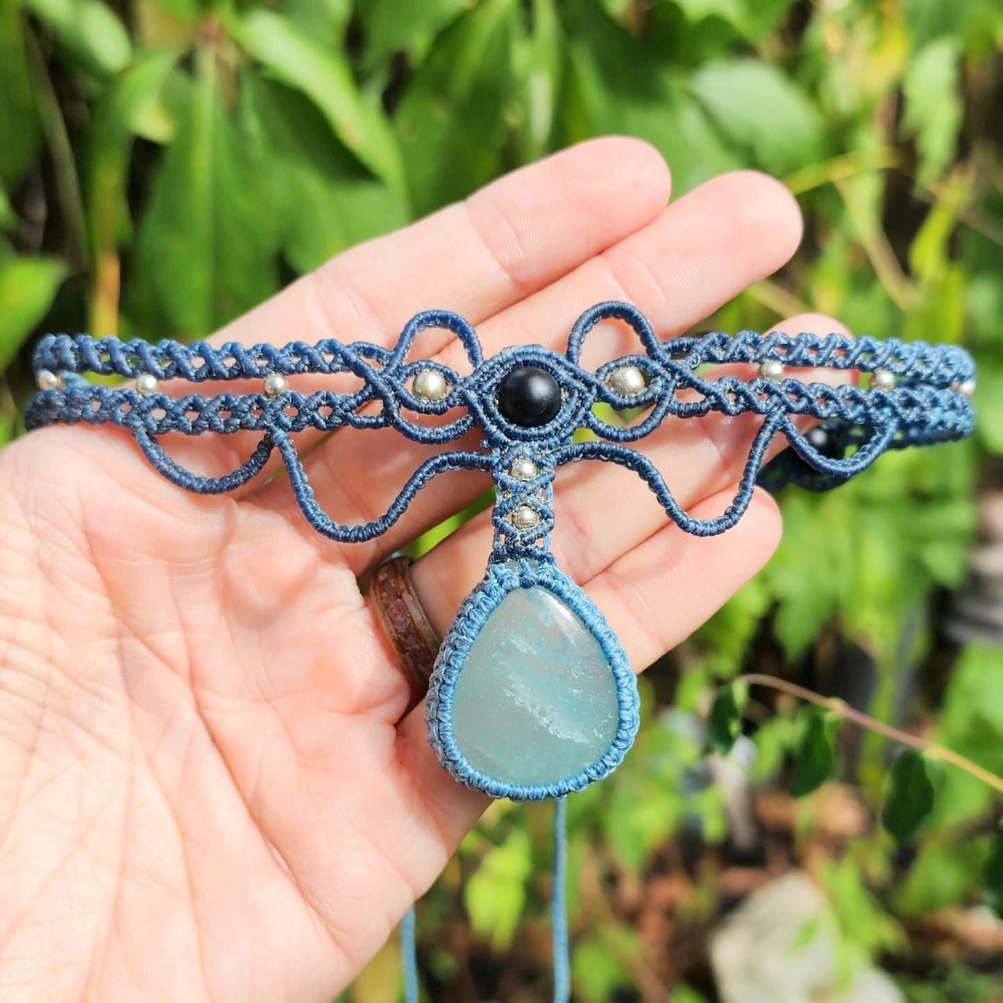 Aquamarine Macrame Choker or Fairy Crown