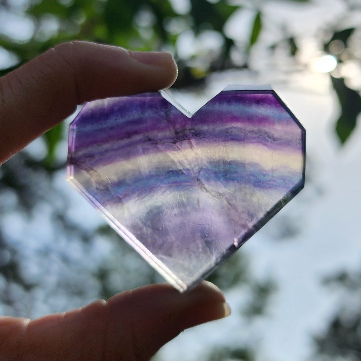 Rainbow Fluorite Faceted Heart