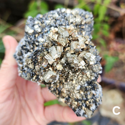 Pyrite w/ Black Magnetite and Calcite Larger Specimens