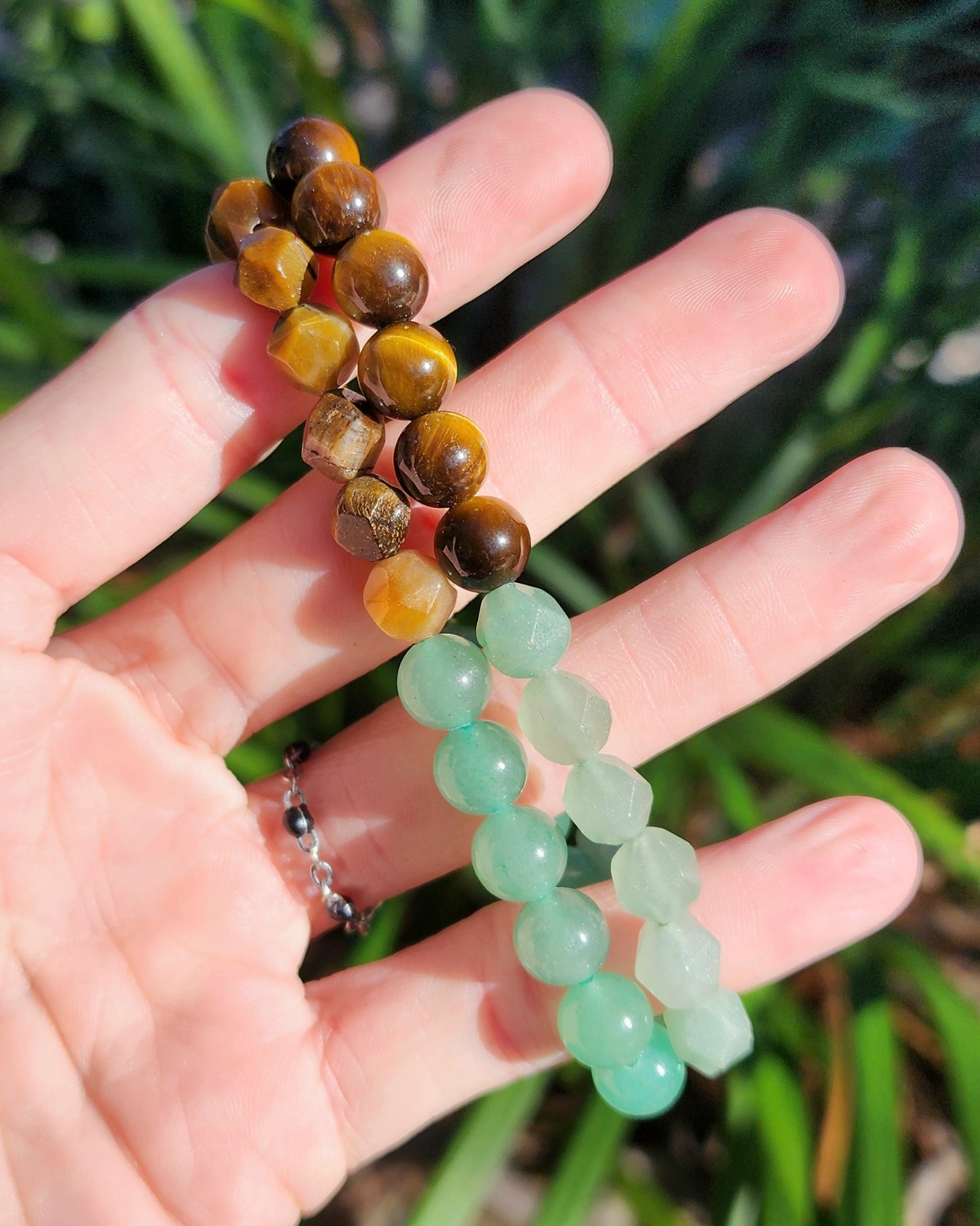 Tiger Eye & Green Aventurine Half Faceted Stretchy Bracelet
