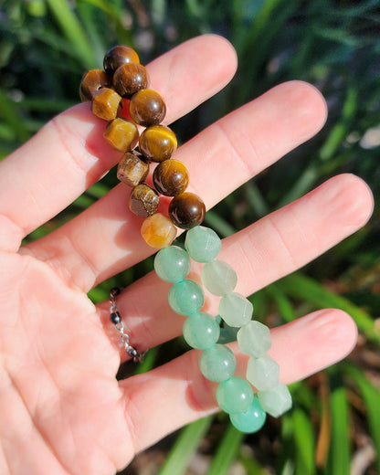 Tiger Eye & Green Aventurine Half Faceted Stretchy Bracelet