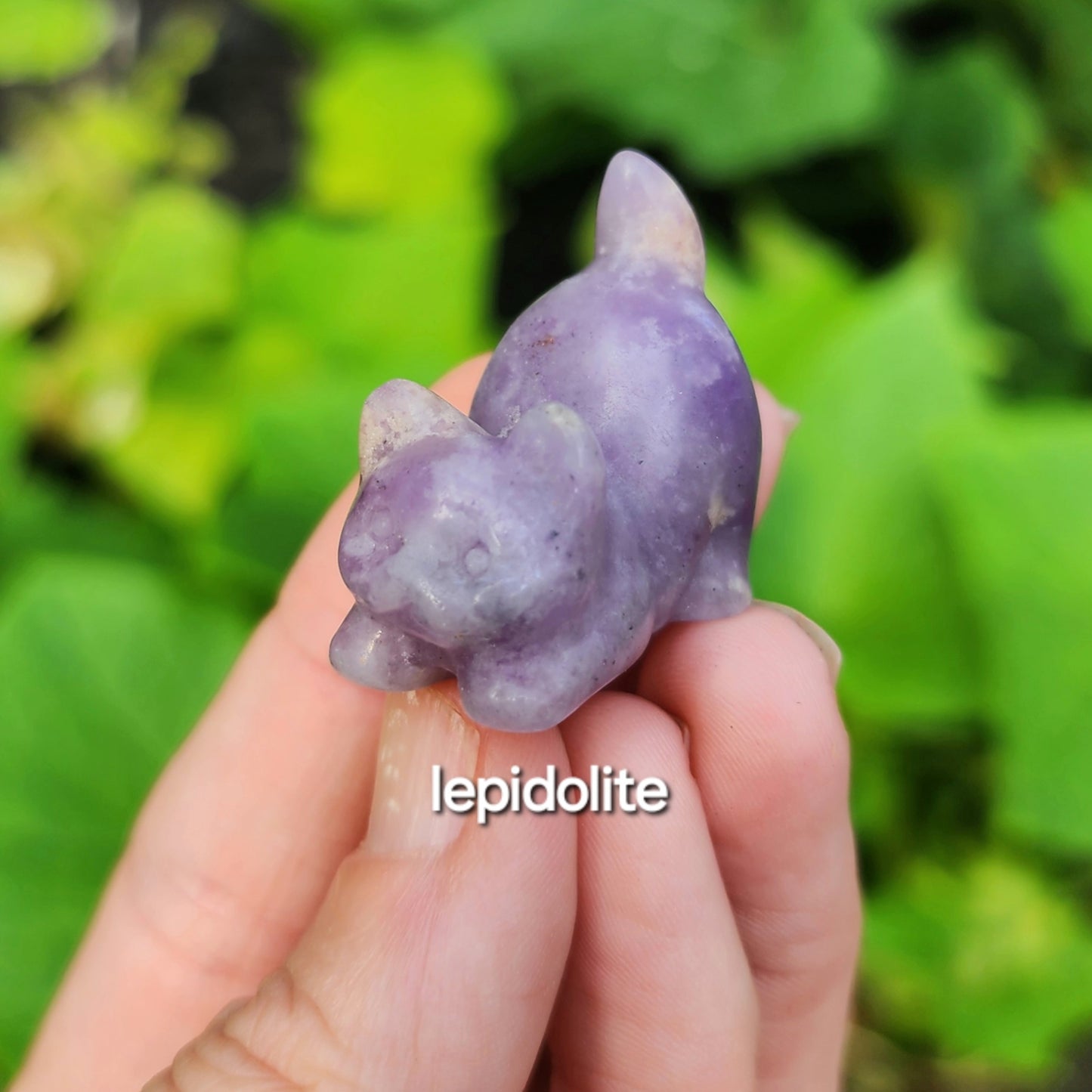 Kitty Carving (Garnet in Arfvedsonite, Lepidolite, Obsidian, Strawberry Quartz, White Jade)