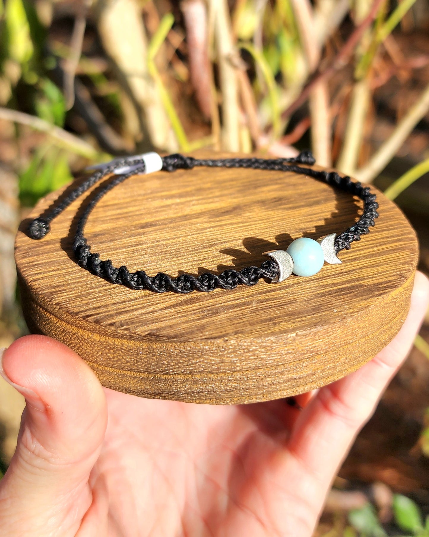 Sky Blue Quartz Triple Moon Macrame Bracelet