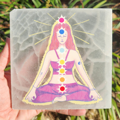 Satin Spar Selenite Yoga Girl Plate